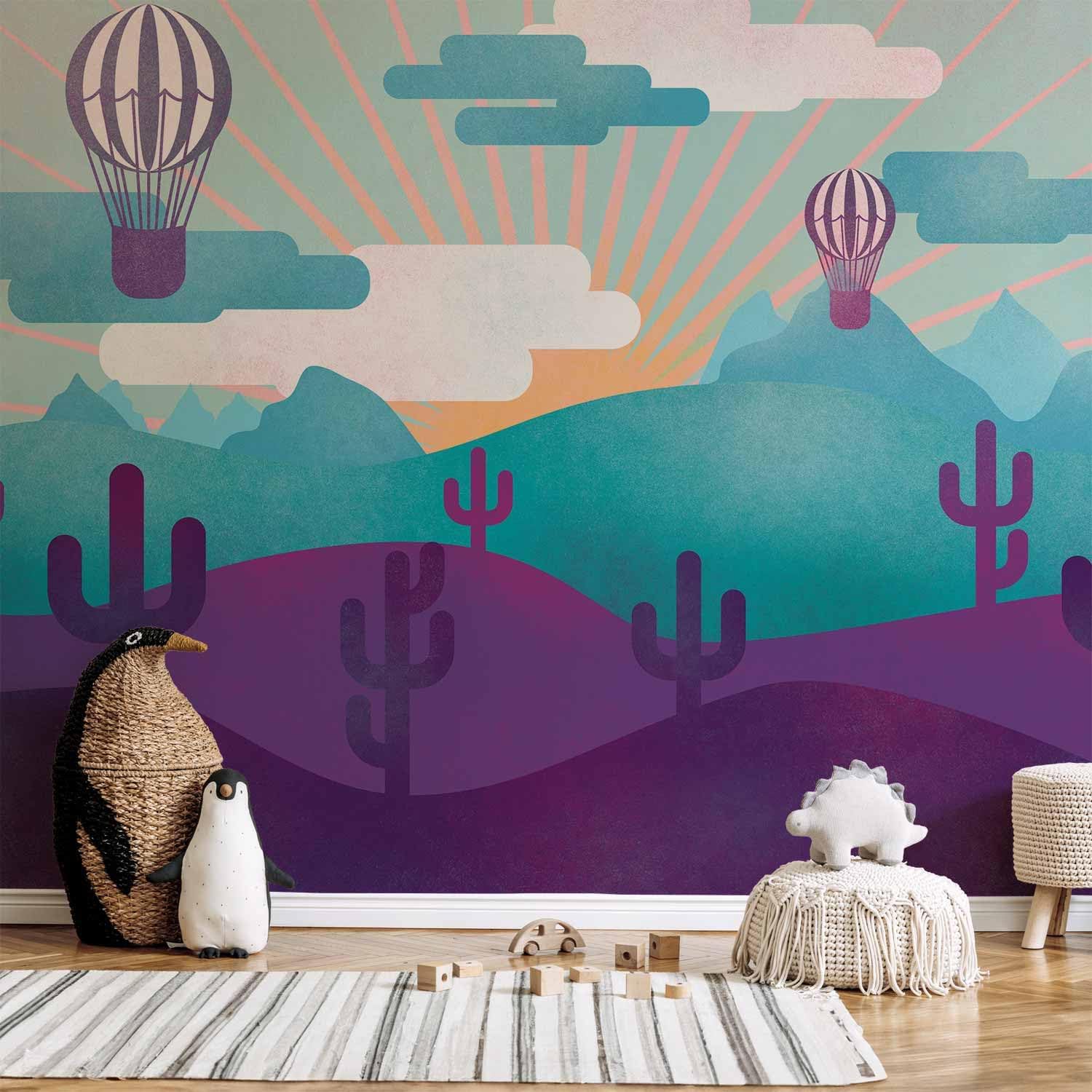 artgeist Wall Mural for Children 77x55 in - Peel and Stick Self-Adhesive Wallpaper Removable Large Sticker Foil Wall Decor Print Design Mural Baloons Landscape Purple Blue e-A-10087-a-a