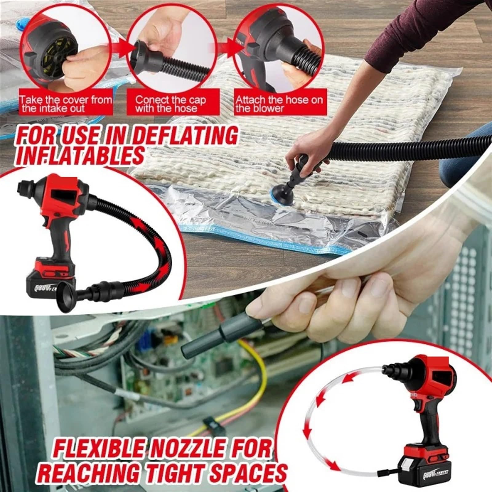 Dmuchawa bezszczotkowa 1500 W 80000 RPM Wielofunkcyjna pompka Odkurzacz Bezprzewodowa dmuchawa do pyłu (bez akumulatora), Napęd Przepływu