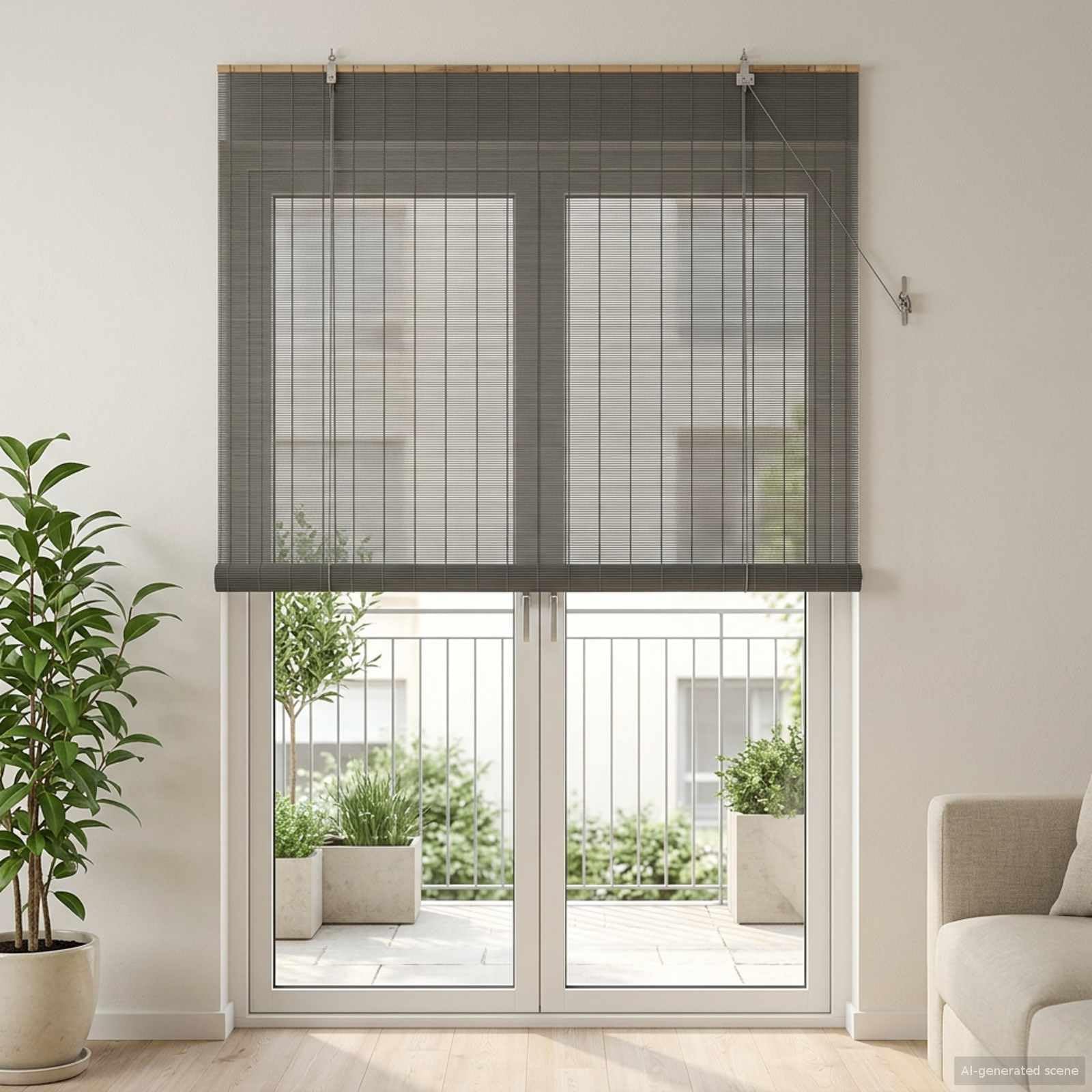 Store enrouleur en bambou gris 130 x 220 cm - Protection solaire