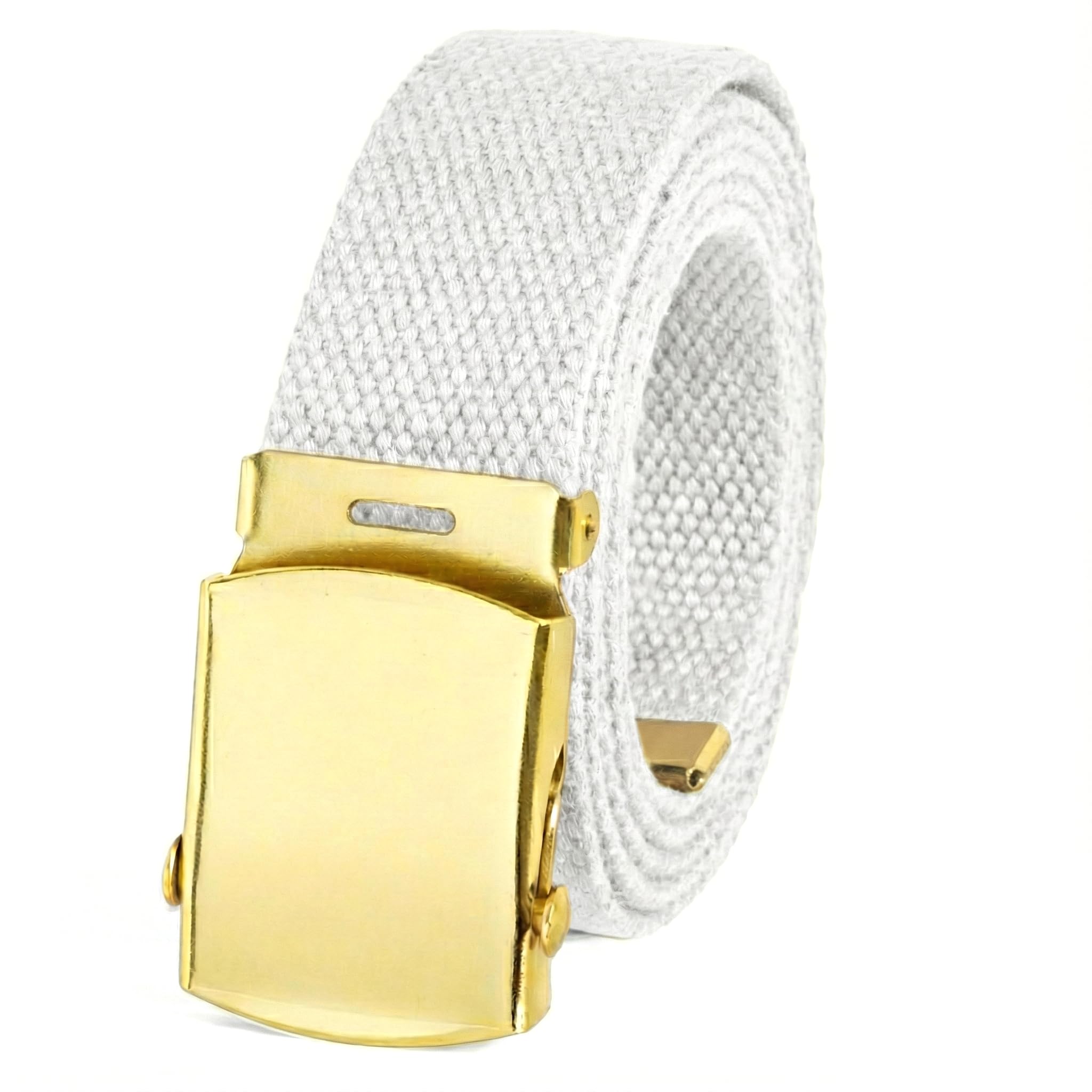 Canvas Web Belt Military Style with Brass Buckle and Tip 54" Long Many Colors, White, One size