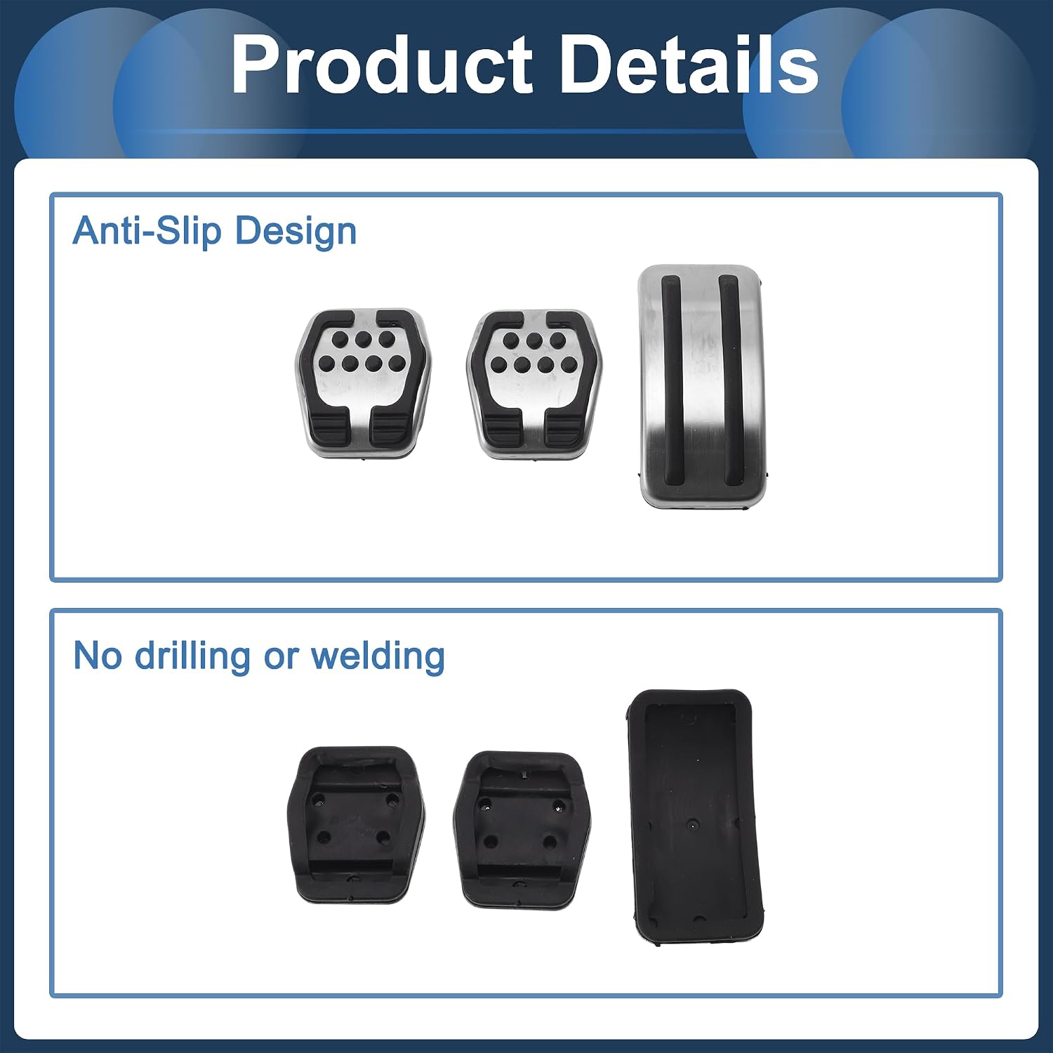3 Pcs Manual Transmission Foot Pedal Pads Foot Accelerator Pedal Covers for Ford Focus 3 2012-2016 Stainless Steel Silver Tone