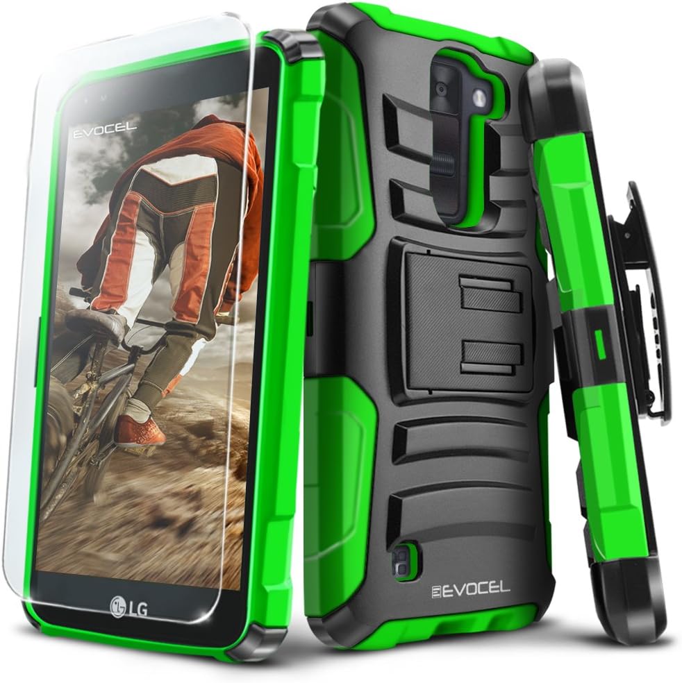 Evocel Generation Series Phone Case Compatible with LG K8V (VS500) with HD Screen Protector and Belt Clip Holster, Green