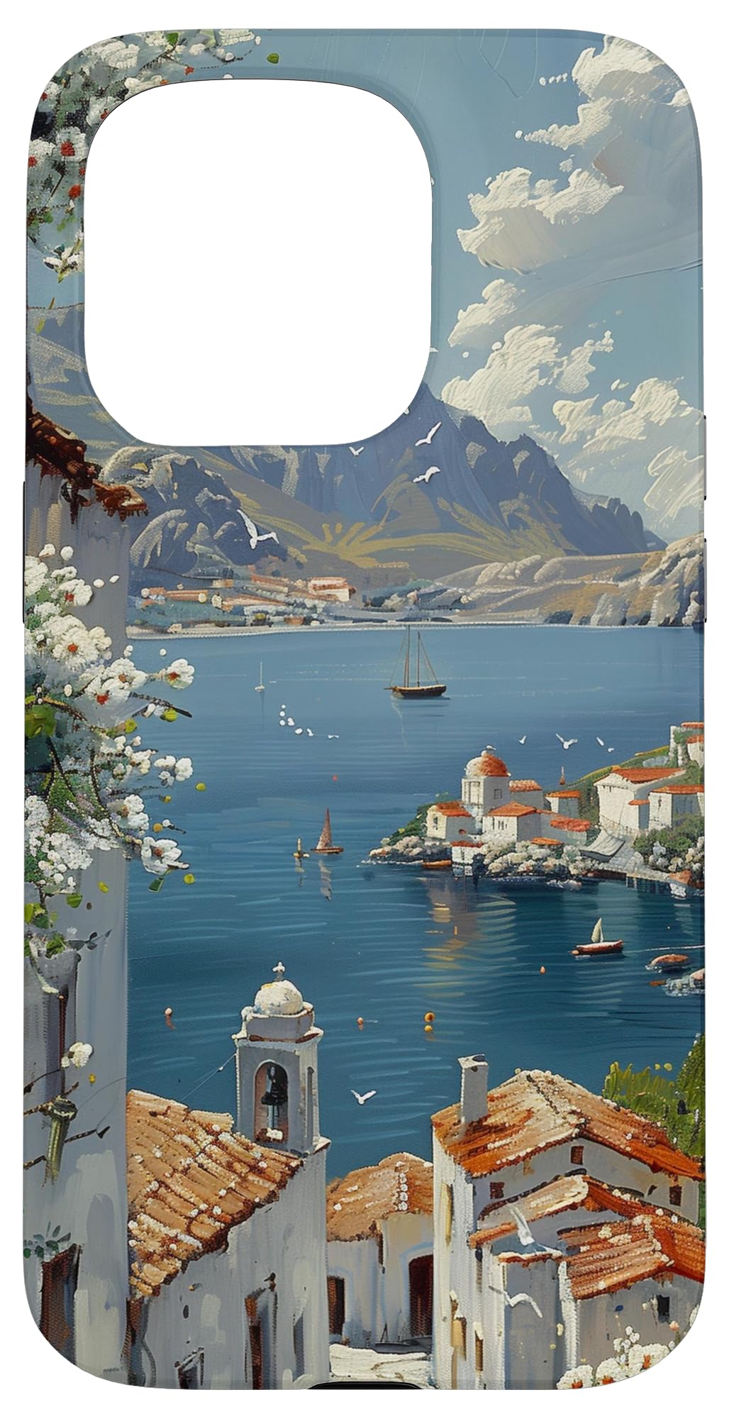Italian Village By Sea Southern Italy Painting Cover Phone Case for iPhone 15 Pro