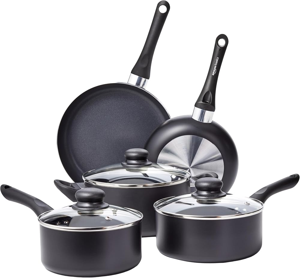 Ceramic Non-Stick Cookware 8-Piece Set, Pots and Pans, Black