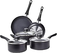 Amazon Basics 8-Piece Non-Stick Aluminum Cookware Set - Pots, Pans, Lids for Gas & Electric Stovetops