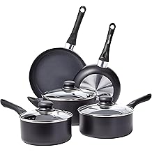 Amazon Basics Non Stick Kitchen Cookware 8-Piece Set, Non-Induction, Includes Pots and Pans, Black