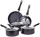 Amazon Basics Non Stick Kitchen Cookware 8-Piece Set, Non-Induction, Includes Pots and Pans, Black