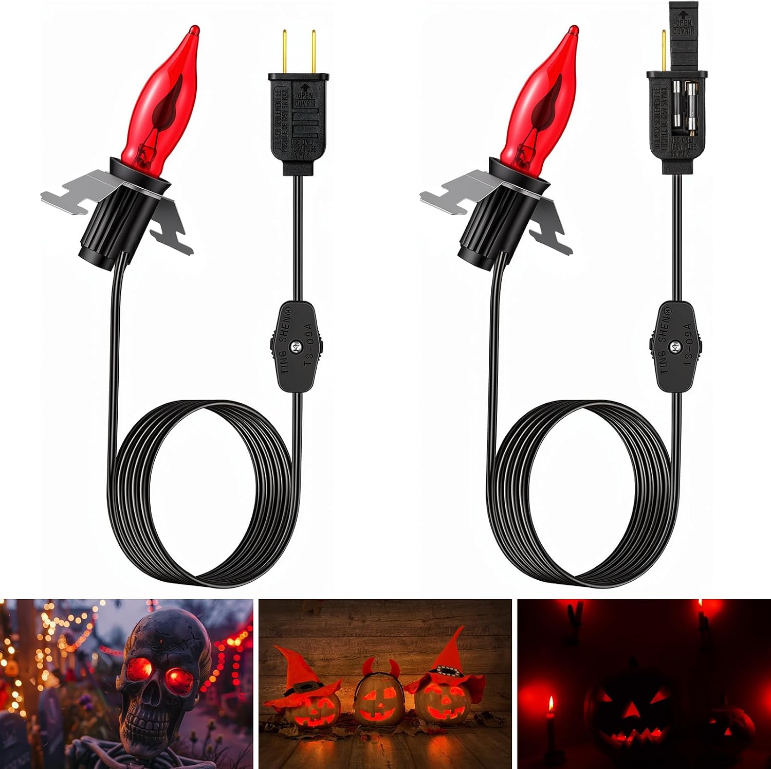 Enhon 2 Pack Halloween Accessory Cord with LED Bulb, On/Off Switch, Purple