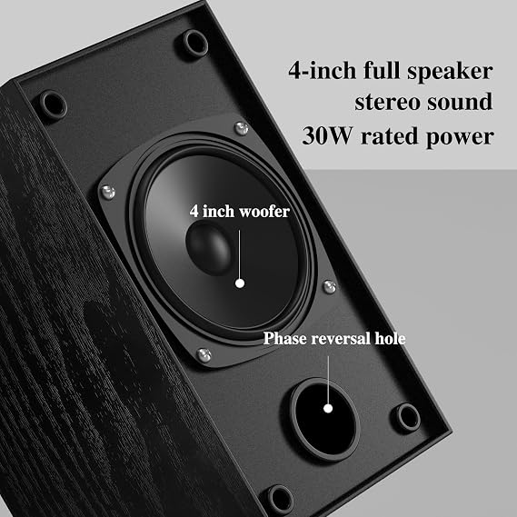 Elimavi Active Bookshelf Speakers, 30W X 2 Computer Speaker With 4 Inch Woofer, External TV Speakers With 3.5-RCA Input For PC and Home Surround Sound - Black
