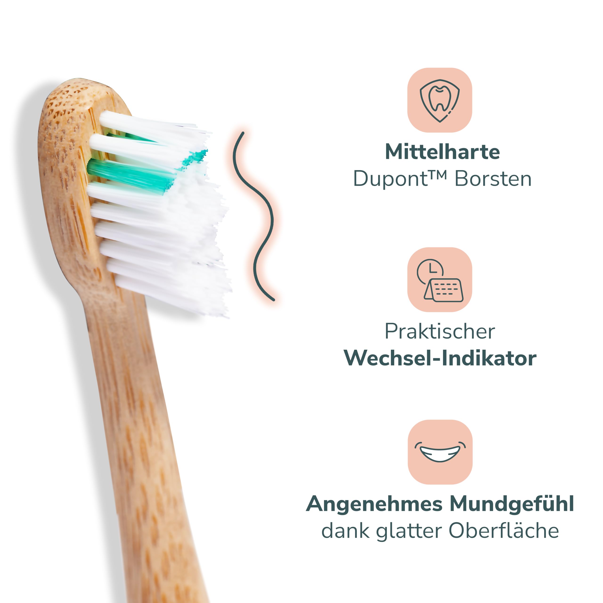 Ersatzköpfe Schallzahnbürste - Mittelharte DuPont™ Borsten, mit nachhaltigem Bambus-Holz - Passend für KOA V2 Schallzahnbürste - 3x3 Stück