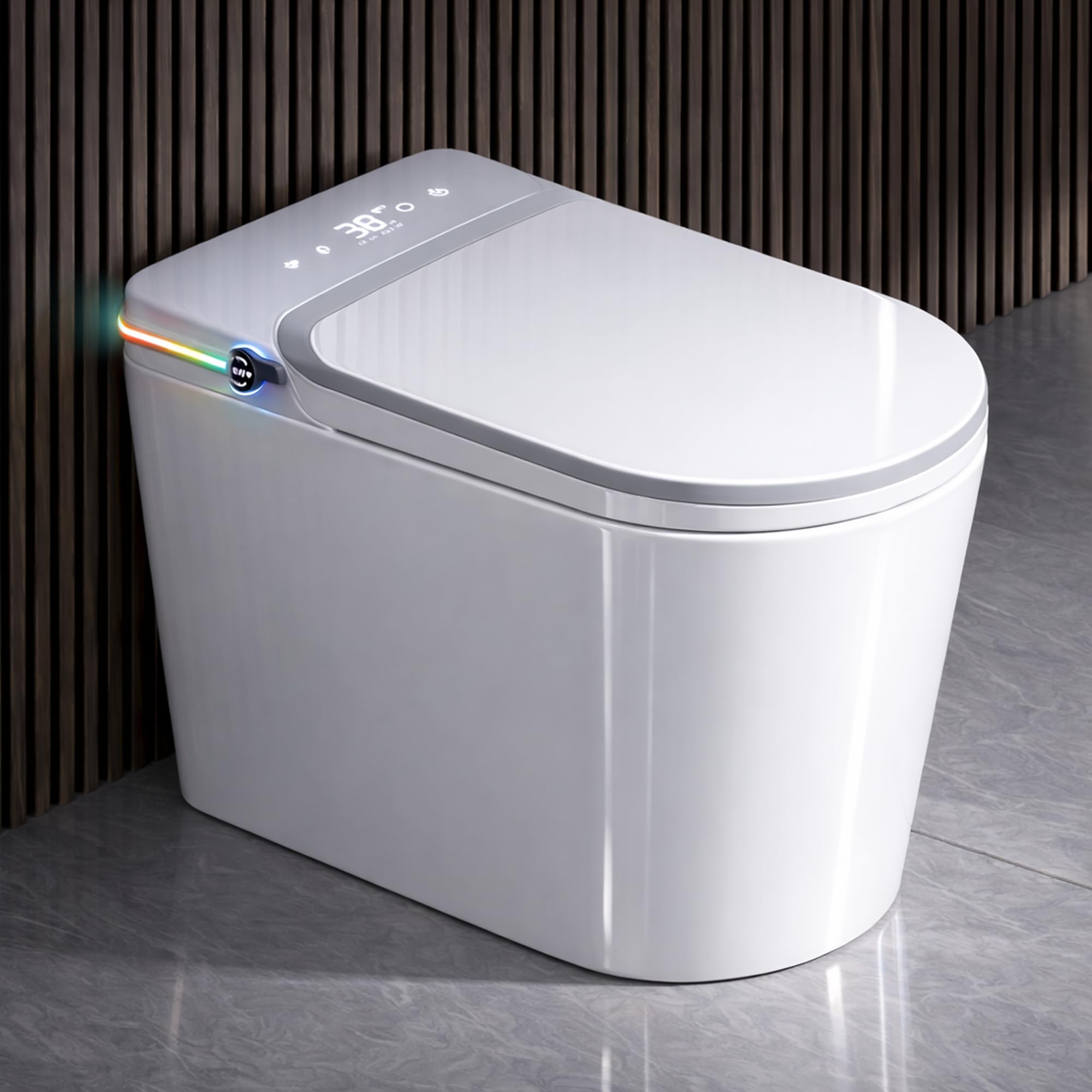 Toilette intelligente, Bidet monoblocco per bagni, WC moderno allungato con acqua calda, Doppio scarico automatico, Funzionamento del sensore del piede, Sedile bidet riscaldato, WC elettrico senza