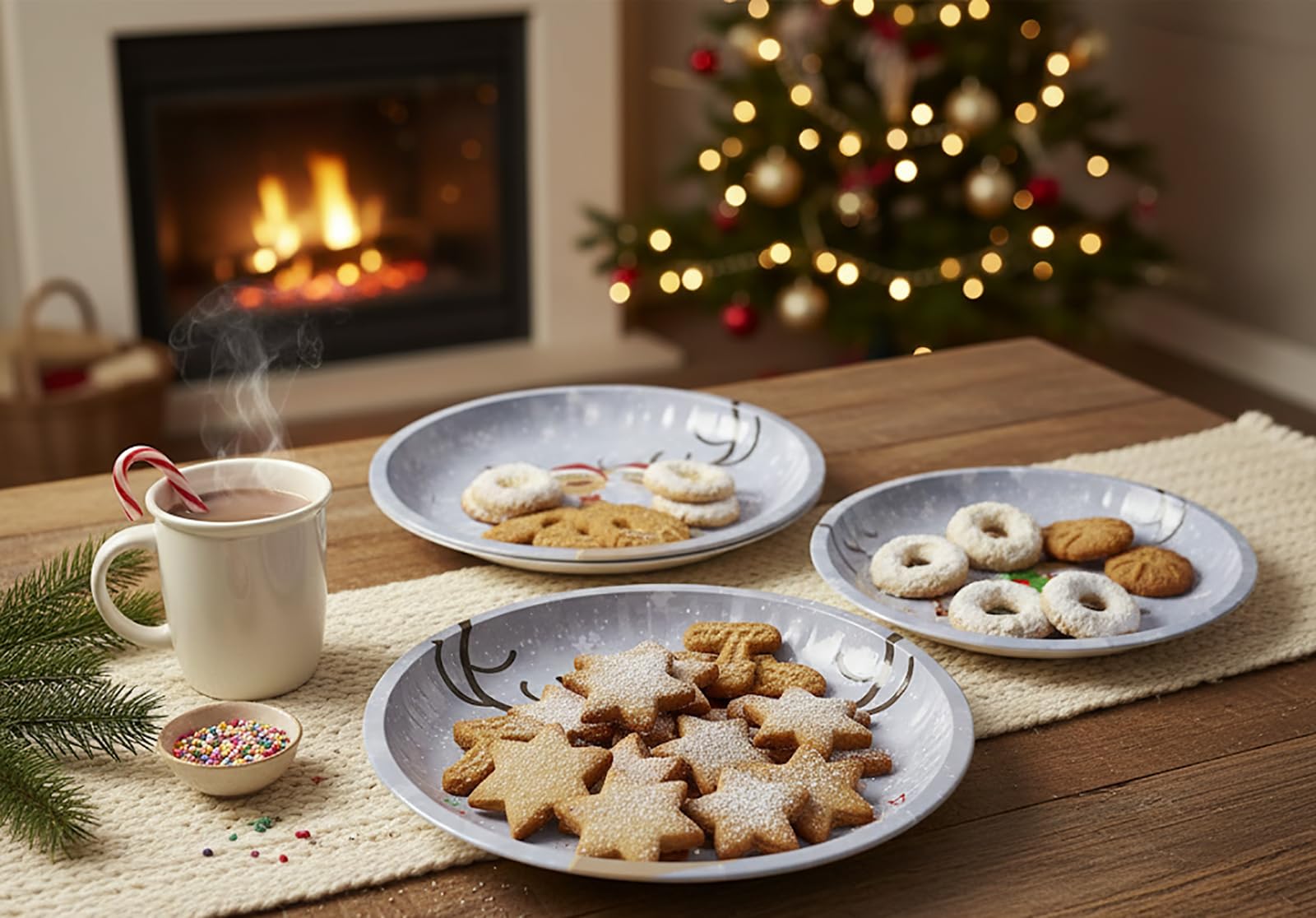 KAMACA 3er Set Weihnachtsteller Keksteller aus Metall Ø 26 cm Nikolausteller für Kekse, Plätzchen, Stollen & Süßes stilvoll wiederverwendbar Advent Festtage (3er Set Gebäckteller Rentier Ole)
