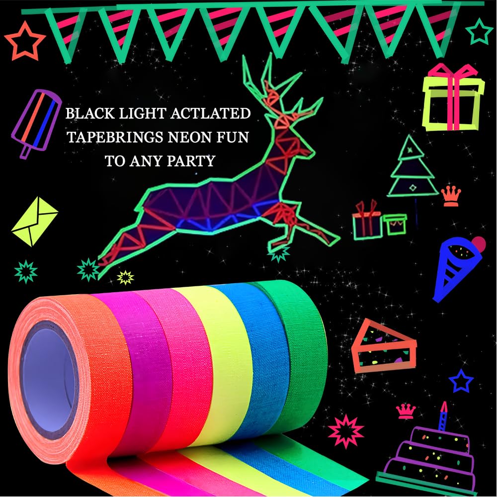 Neon Tape UV Blacklight Reactive Glow - Neon Fluorescent Gaffer Cloth Tape 1/2" x22Yards（2-Pack） for Glow Parties, Theater Stages & Sports - No Residue Heavy Duty Weather Resistant