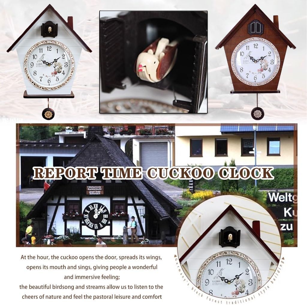 Cuckoo Clocks Wall Clock Decor Farmhouse Creative Silent Wall Clock, European Style Living Room Decoration, Battery Powered Cuckoo Clock, with Glass Mirror (Color : White, Size : Arabic Dial)