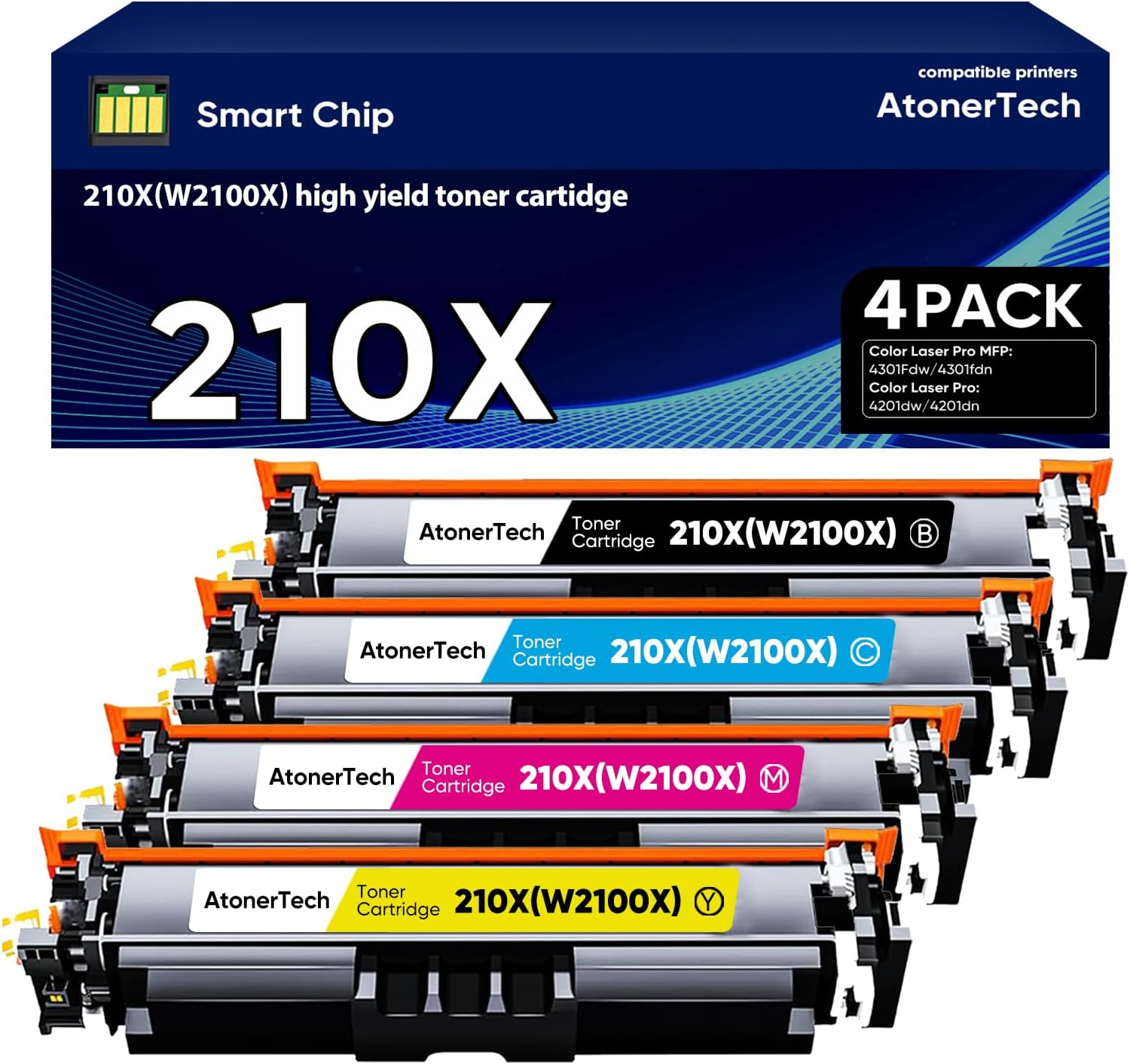 210X 210A High Yield Toner Cartridges（4 Pack Compatible Replacement for HP 210X 210A 210 Toner Cartridge with HP Color LaserJet Pro MFP 4301fdw 4201dn 4301fdn 4201dw Series Printer |W2100X W2100A