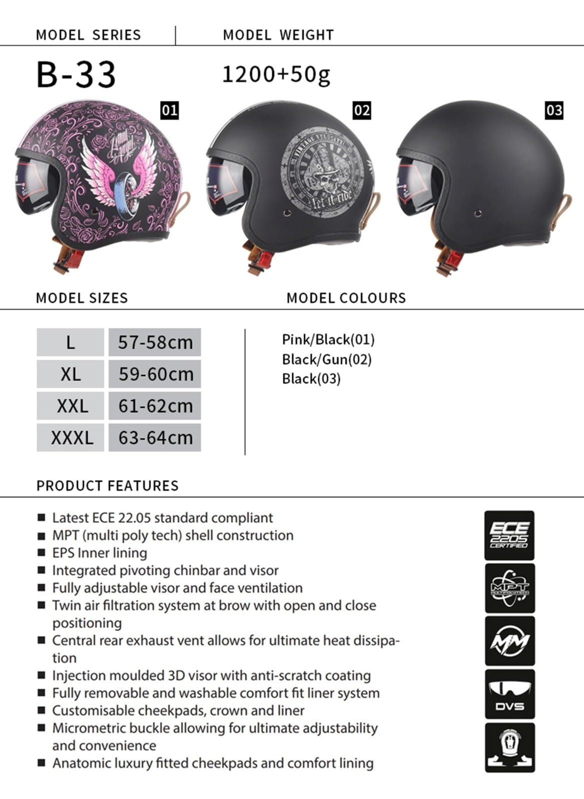 Kask motocyklowy w stylu vintage, kask otwarty dla mężczyzn i kobiet, kask motocyklowy Retro 3/4 z półtwarzą i osłoną przeciwsłoneczną,zatwierdzony przez ECEDOT
