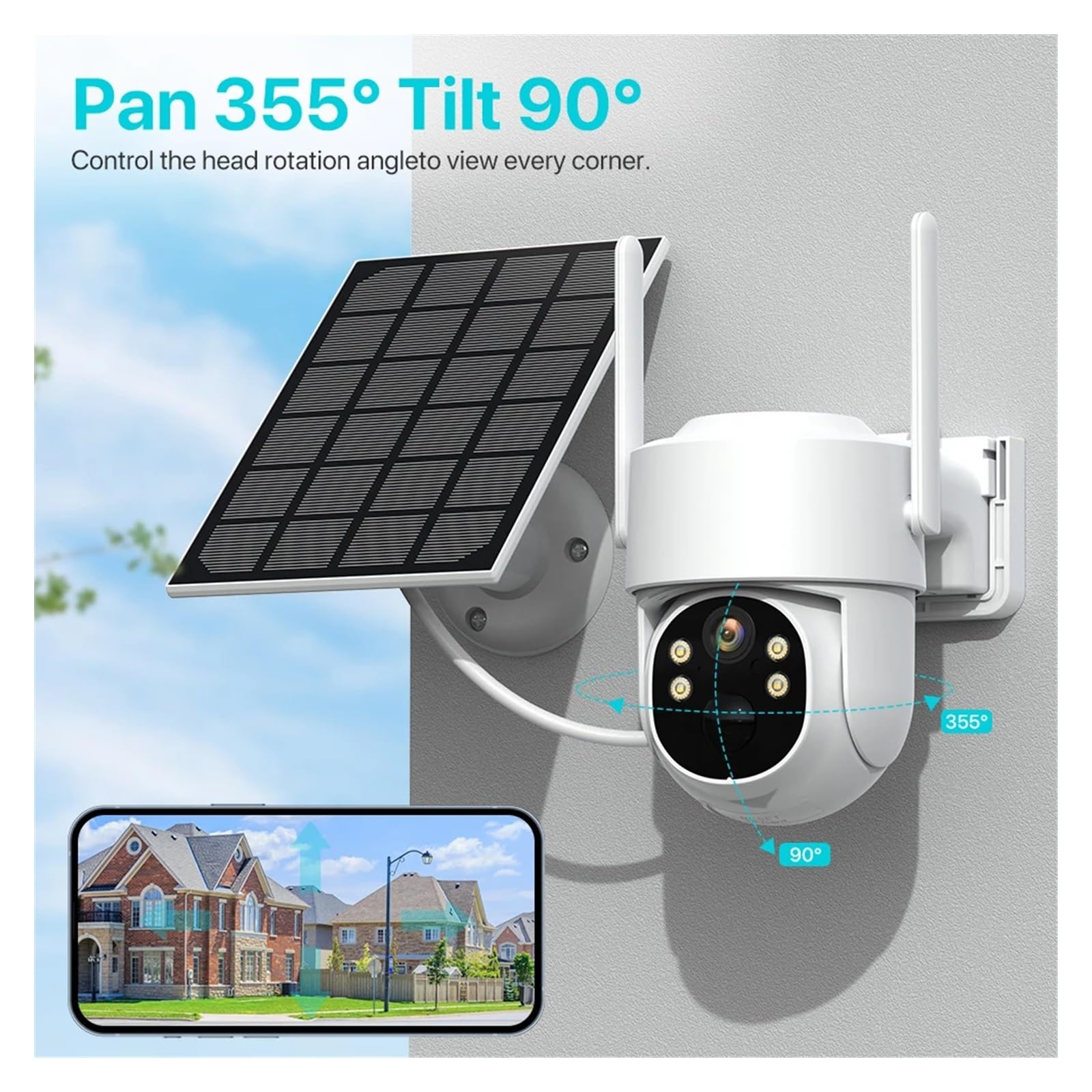 Telecamera di sicurezza, Telecamera IP 4G 2K 4MP HD Wireless solare integrata alimentata a batteria PTZ esterna PIR Rilevamento umano Cam di sicurezza audio(4K 8MP No SD Card)