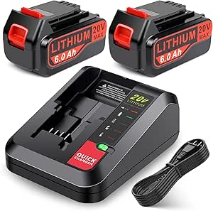 ARyee 6.0Ah 20V Battery & Charger For Black & Decker LBXR20 LB20 LBX20 Tools