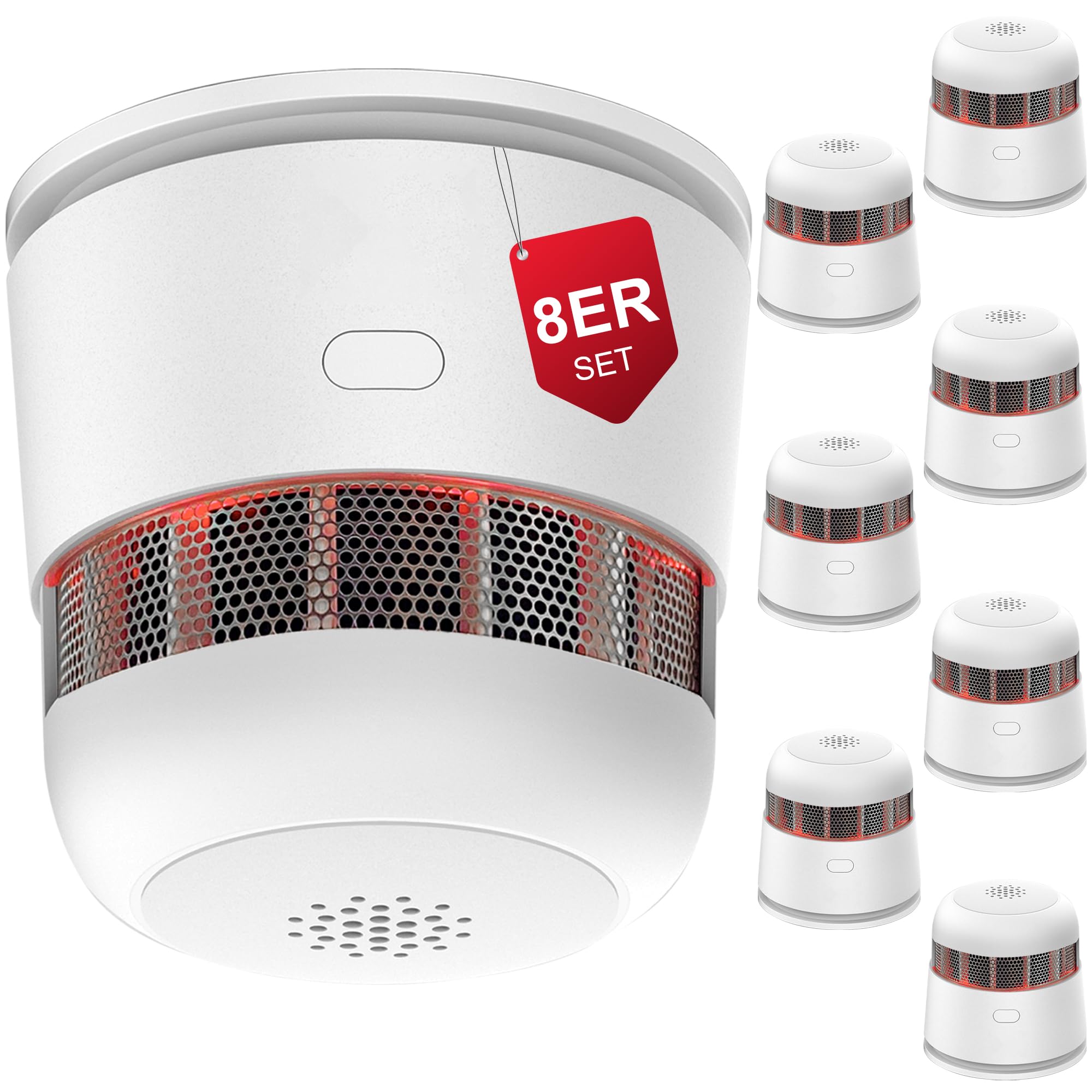 SECAIR Smoke Alarms for Home,Fire Alarms,10 Years Battery Smoke Detector with Photoelektrischem Sensor,Mute Button According to EN14604,Mini Smoke Alarm for Home 8 pack