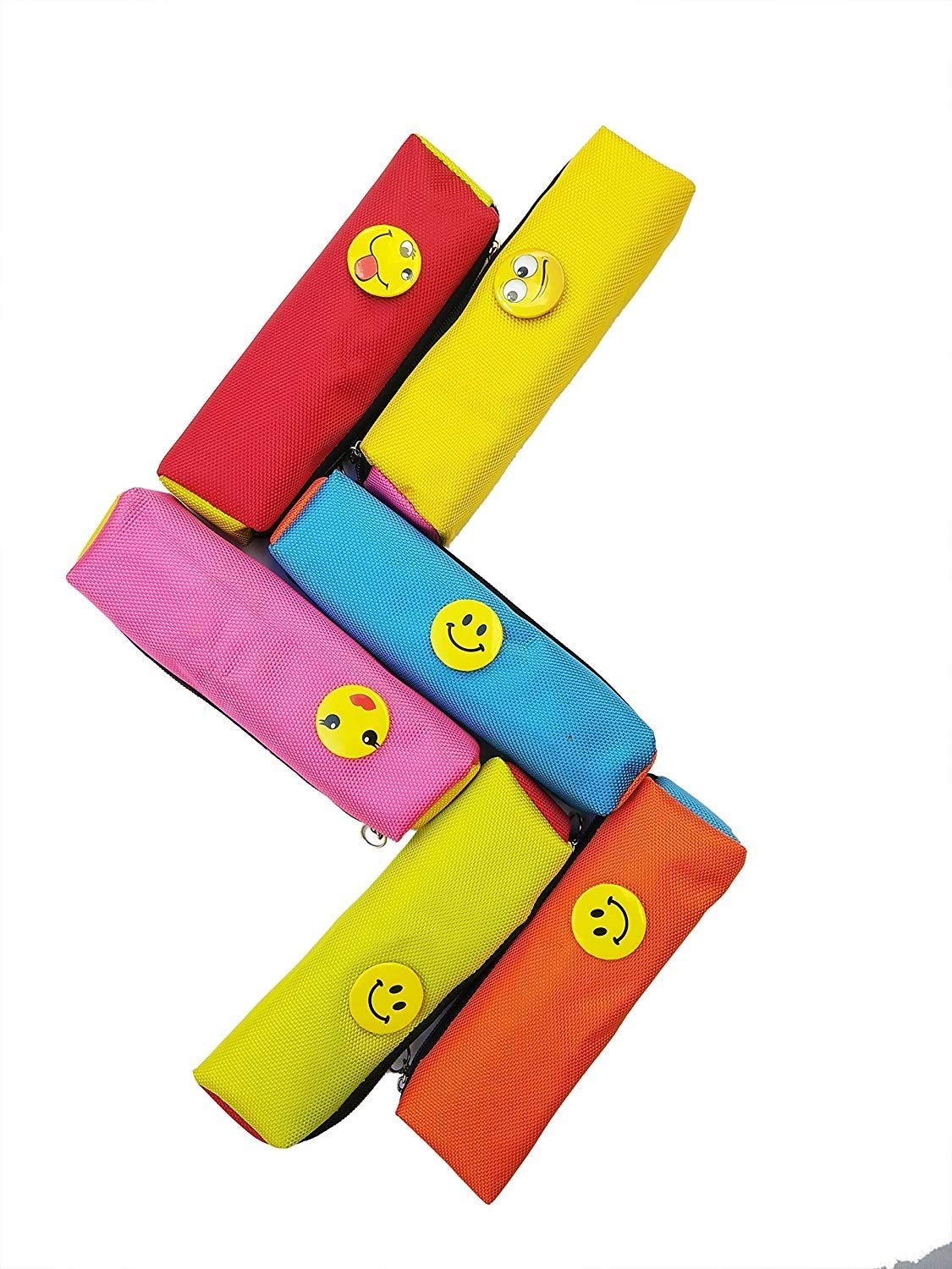 BigMart? Bright Color Multipurpose Smiley Pen Pencil Pouch Case for Birthday Party / Multicolor Smiley Pen Pencil Pouch for Kids Birthday Return Gift (Pack of 6)