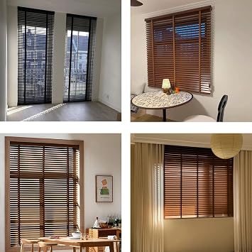 Cordless Blinds & Shades for Indoor Windows, Horizontal Wood Mini Blinds, 2 Slats, Easy Install, Blackout Faux Wooden Window Blinds for Home, Kitchen, Doors and Any Room
