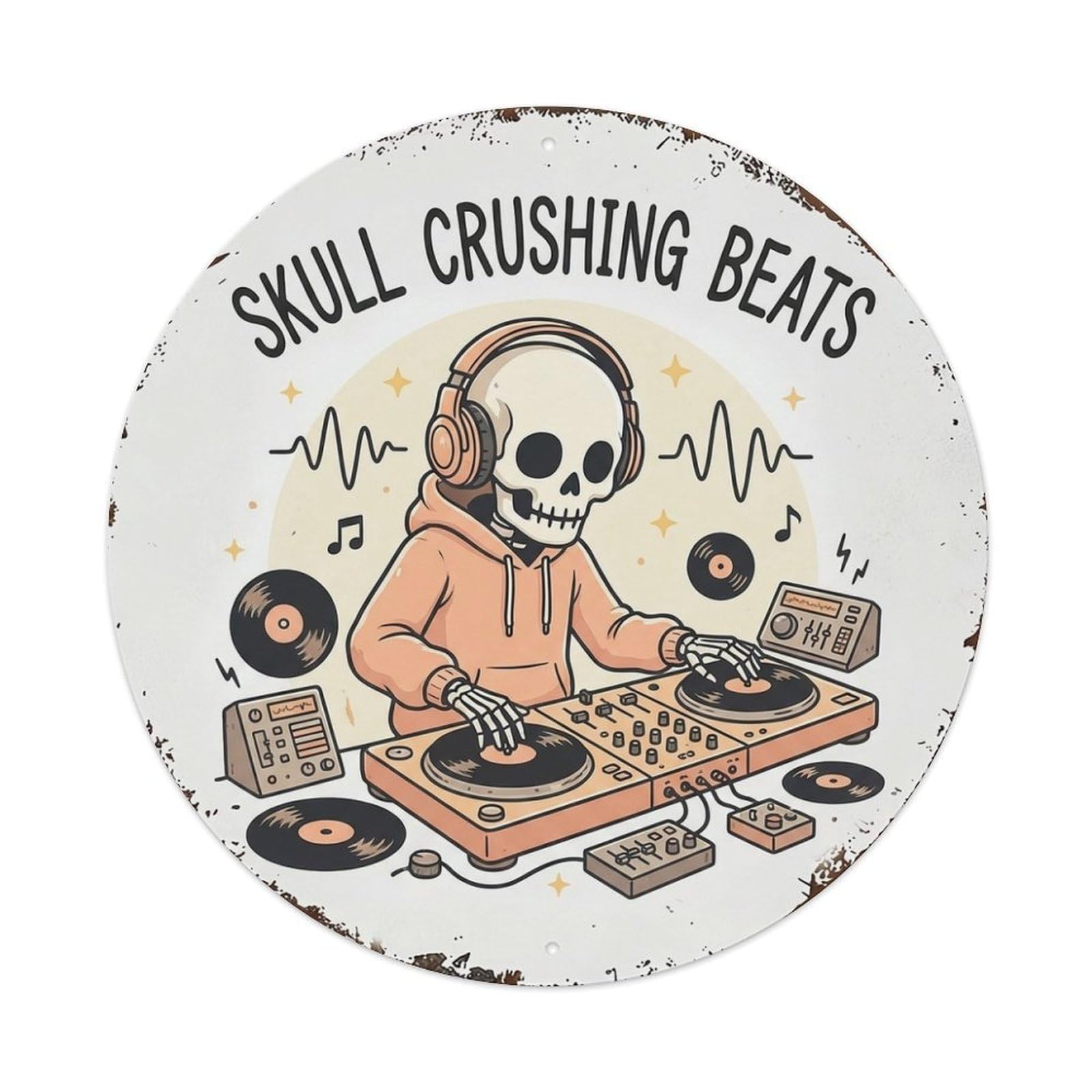DJ Skeleton Skull Crushing Beats Funny Quote Metal Tin Sign