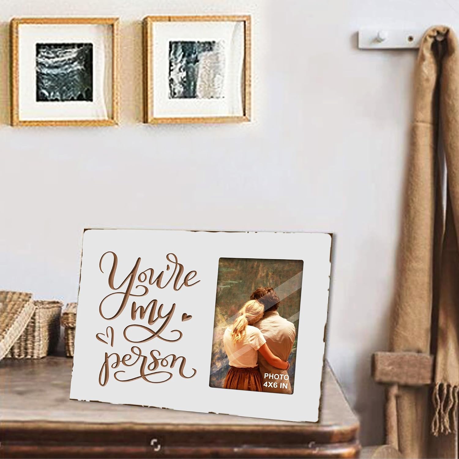 EXQUIDECA You Are My Person White Rustic Engraved Picture Frames 4x6 Inches Tabletop - Anniversary Wedding Husband Wife Boyfriend Girlfriend Couples in Love Gifts