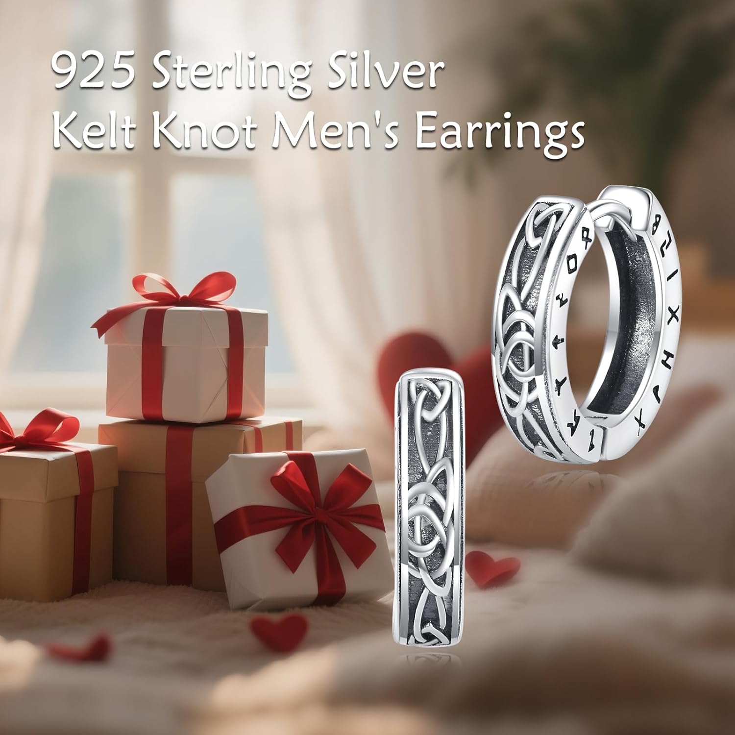 VONALA Viking Earrings for Women 925 Sterling Silver Celtic Hoop Earrings for Men Women Vintage Jewelry Gifts 16mm