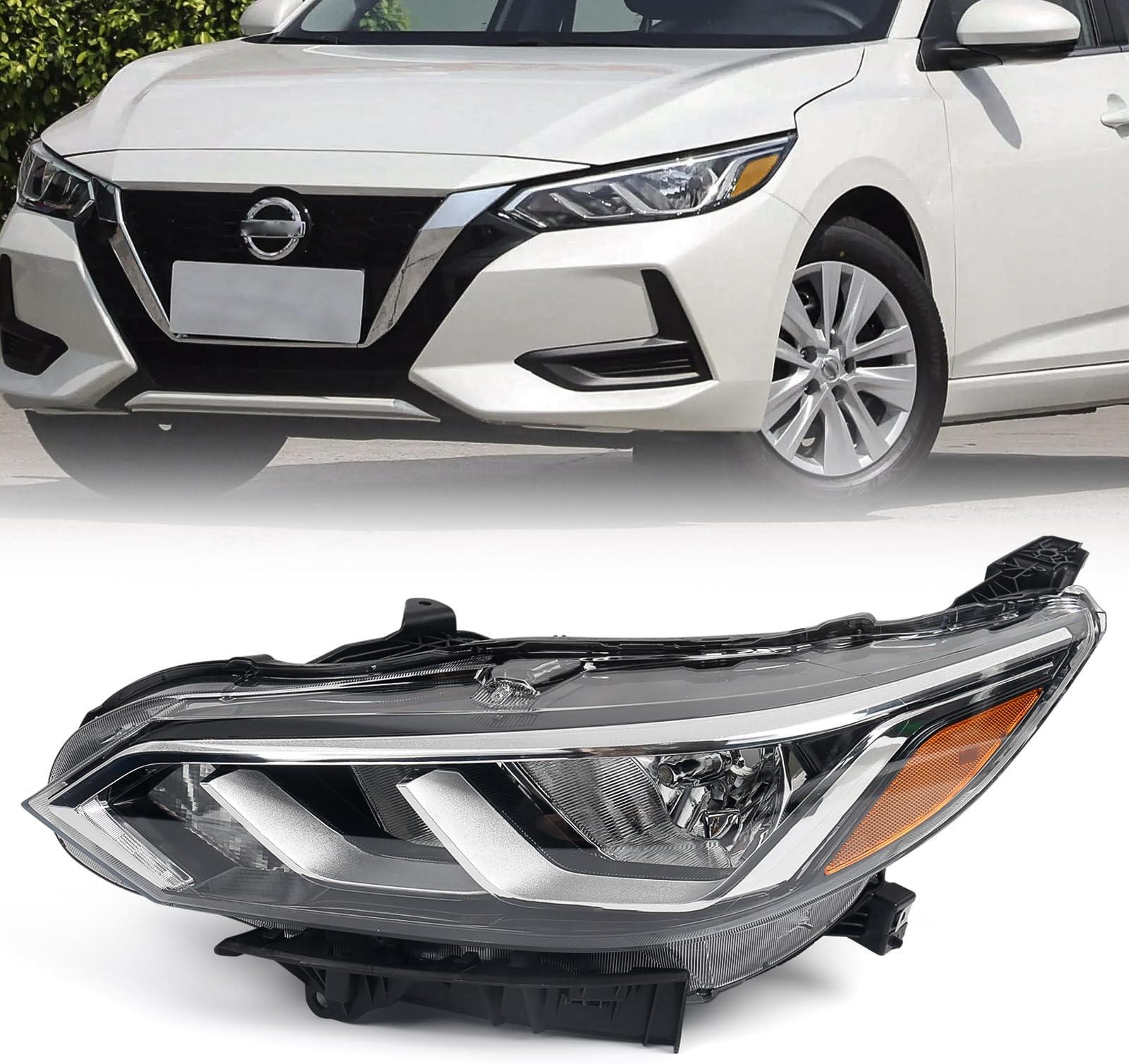 Huray Halogen Headlight Assembly Fit for Nissan Sentra S/SV 2020 2021 2022 LH Headlamp w/o LED OE Style Replacement for NI2502276 Left Driver Side