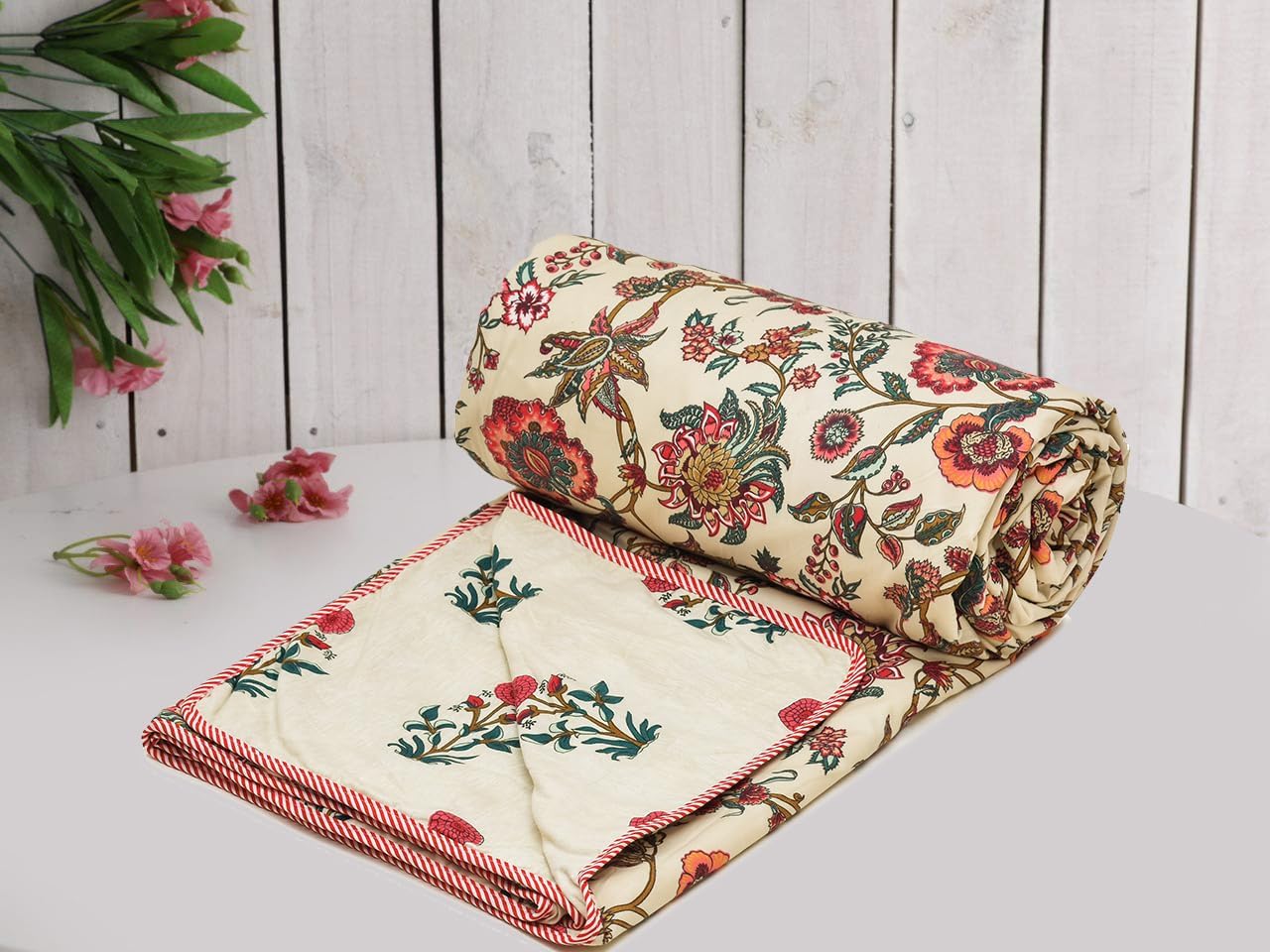 COZY FURNISH Super Soft Brushed Microfiber Cotton 3 Layer Breathable Double Dohar Lightweight Bed Dohar 84X96(Inches) 213X243(CM) Flannel Dohar Throws for Bed| TC - 144, Maroon Flower