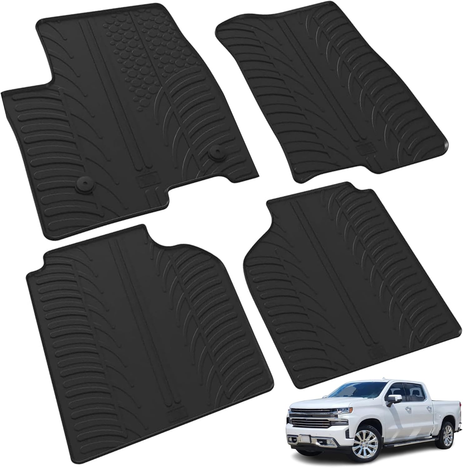 Gledring USA Custom Fit All-Weather Rubber Floor mats Compatible with Chevy Silverado 1500 Crew/Double 2019-2025, No Trimming Required, Tailored Custom Fit, Protects from Rain, Mud and Snow.