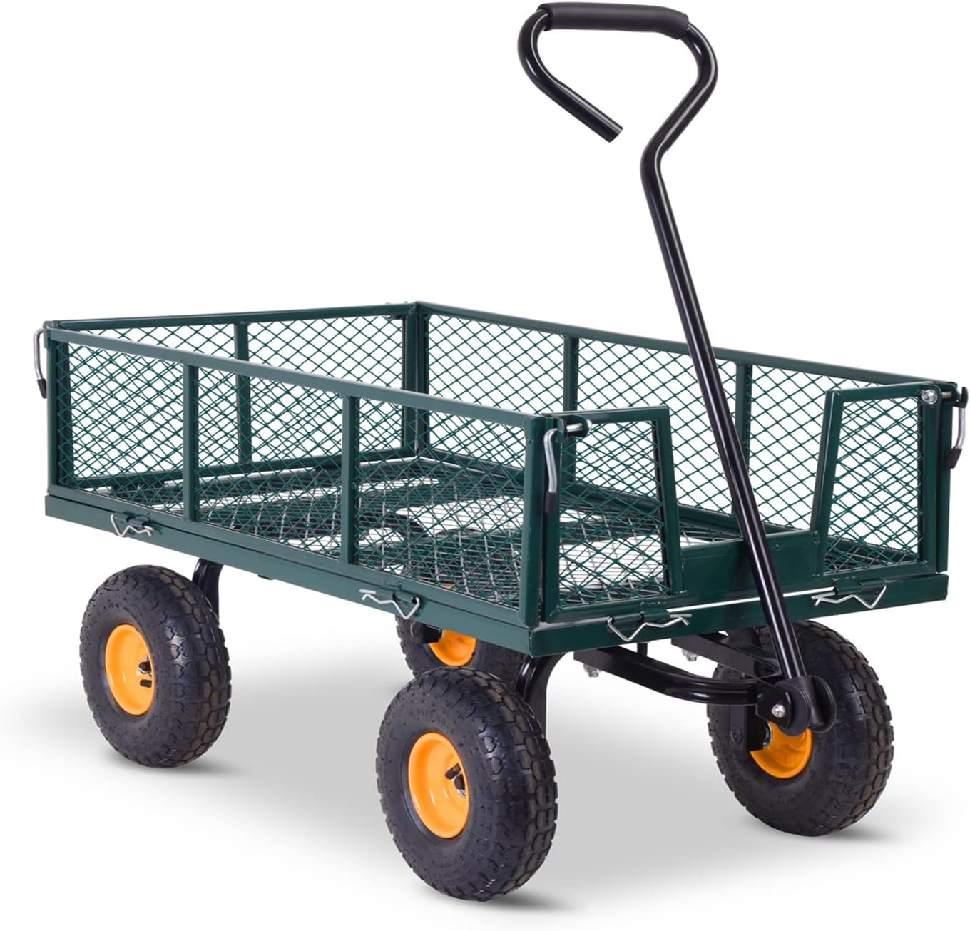JOINATRE Heavy Duty Steel Garden Cart, Utility Cart 880 lbs Capacity 4 CU FT with Removable Sides and Pneumatic Rubber Tires for Lawn, Yard and Warehouse (Green)