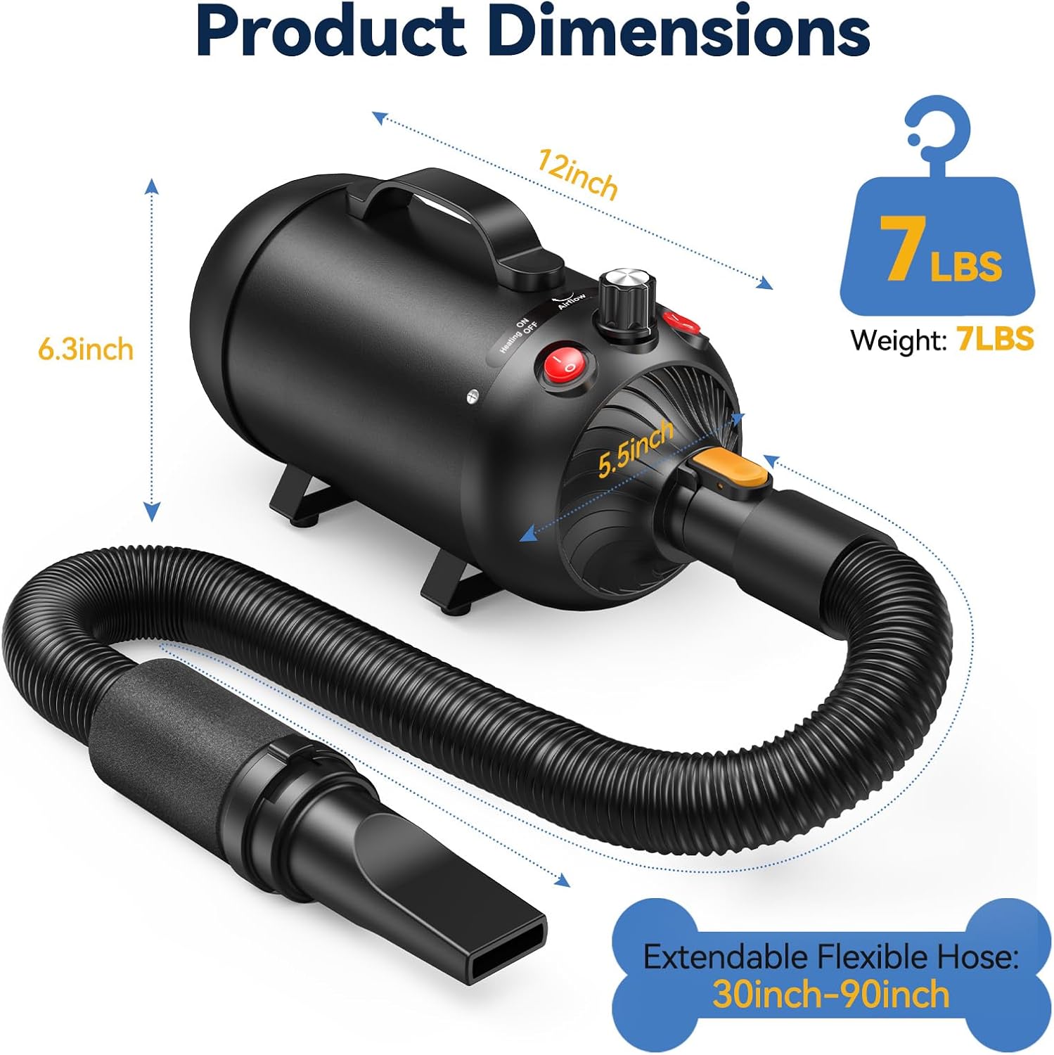 Dog Dryer, 2800W Dog Hair Dryer with Adjustable Speed and Heater, Professional Dog Blow Dryer with 4 Nozzles