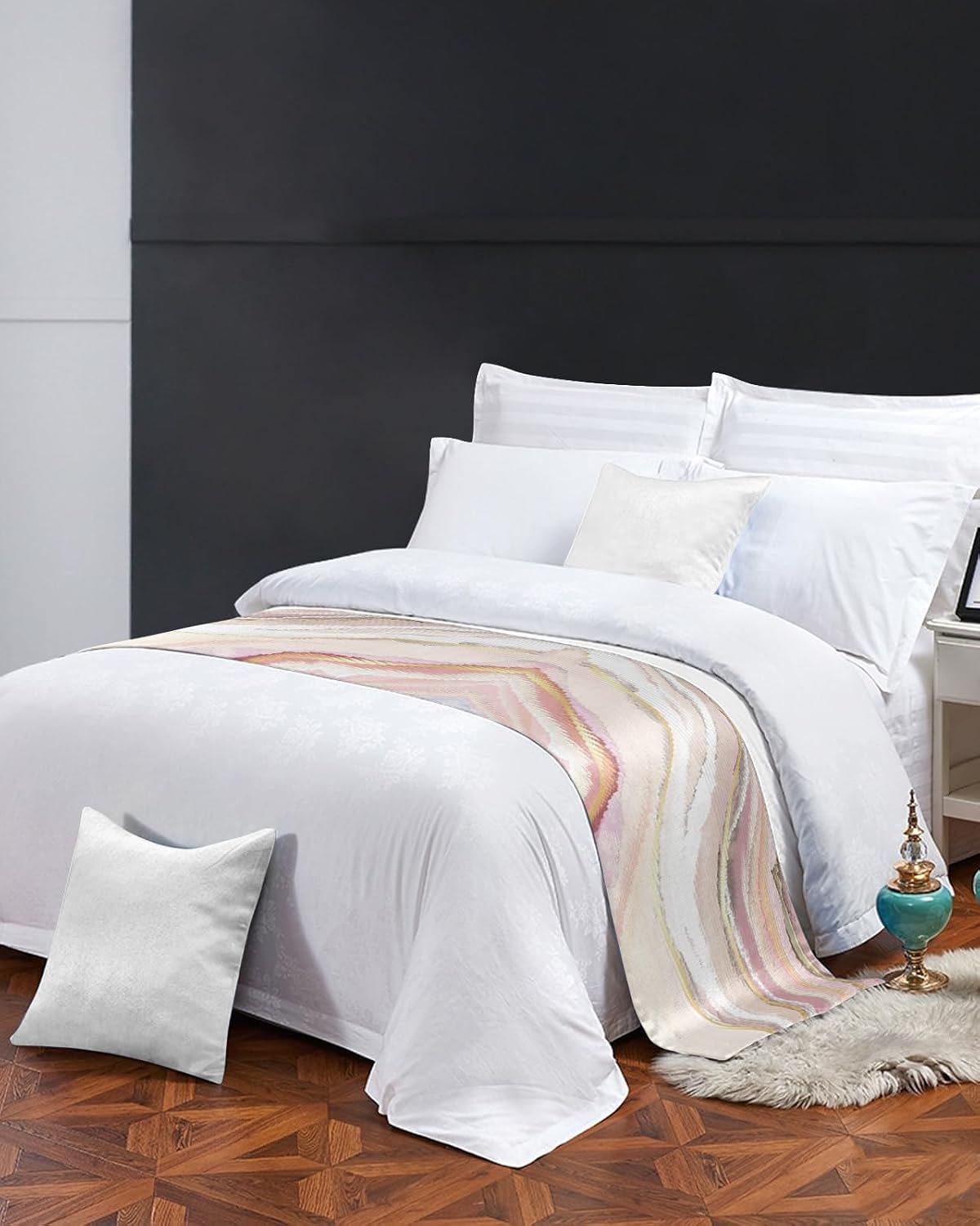 Bed Runner Scarf for Bed Foot Decor, Abstract Blurred Marble Gradient Lines Texture Bed Flags Bed Scarves, Bedding Scarf Protector for Home Bedroom/Hotel/Wedding, 83"x20" for Queen Bed