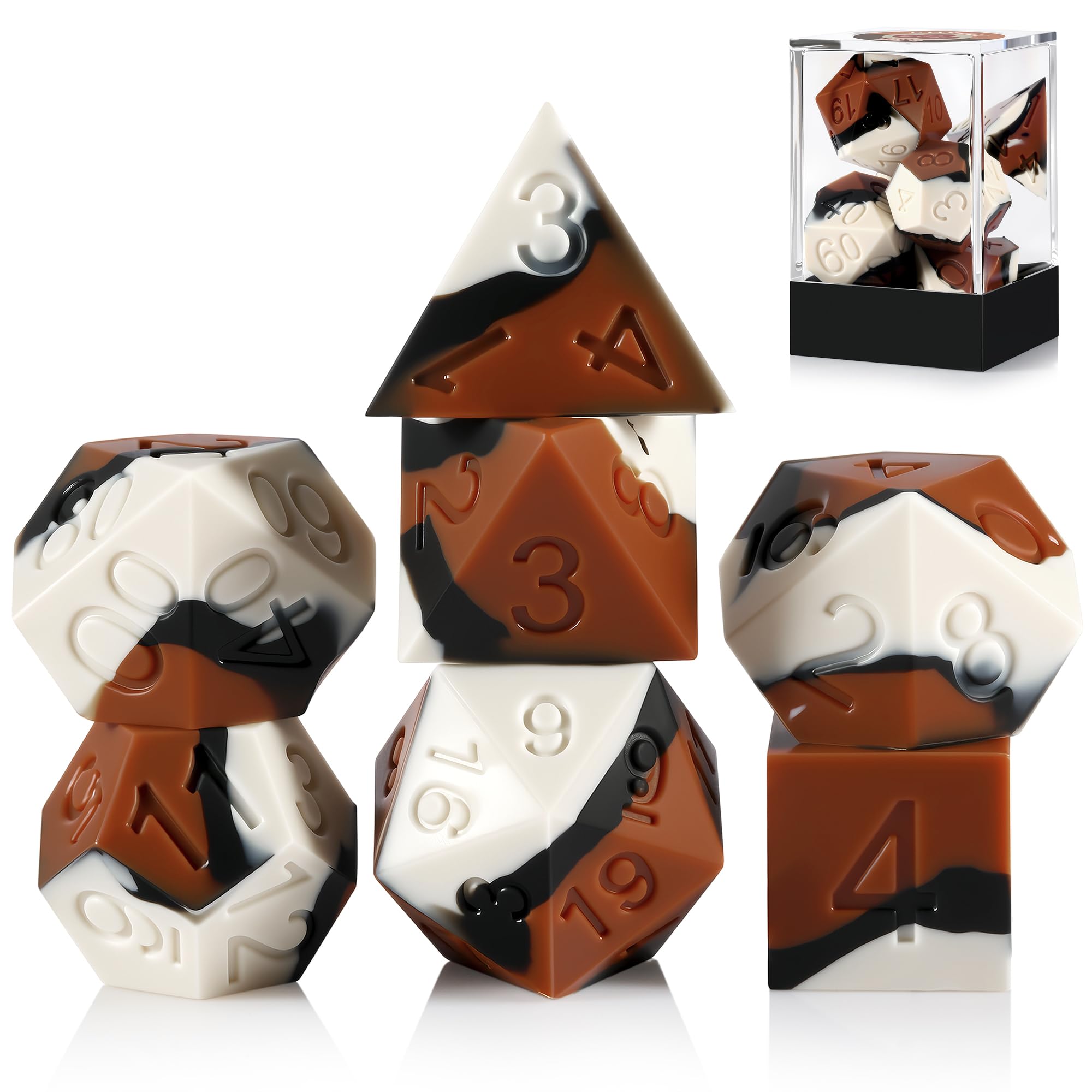 DNDND Coffee Scented Silicone Dice Set, 7PCS Soft Rubber D&D Dice with Clear Display Case, Coffee Fragrance Polyhedral RPG Dice for Dungeons and Dragons Tabletop Games — image 1
