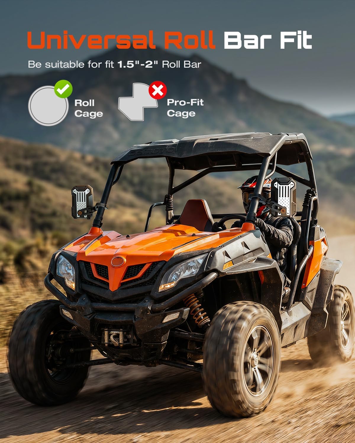 NOVSIGHT Shockproof UTV Side Mirrors, Adjustable UTV Mirrors Fits 1.5"-2.0" Roll Cage, Compatible with Polaris RZR,Can Am Maverick,Honda Pioneer SXS, Removable Back Panel+5 Creative Sticker Sets