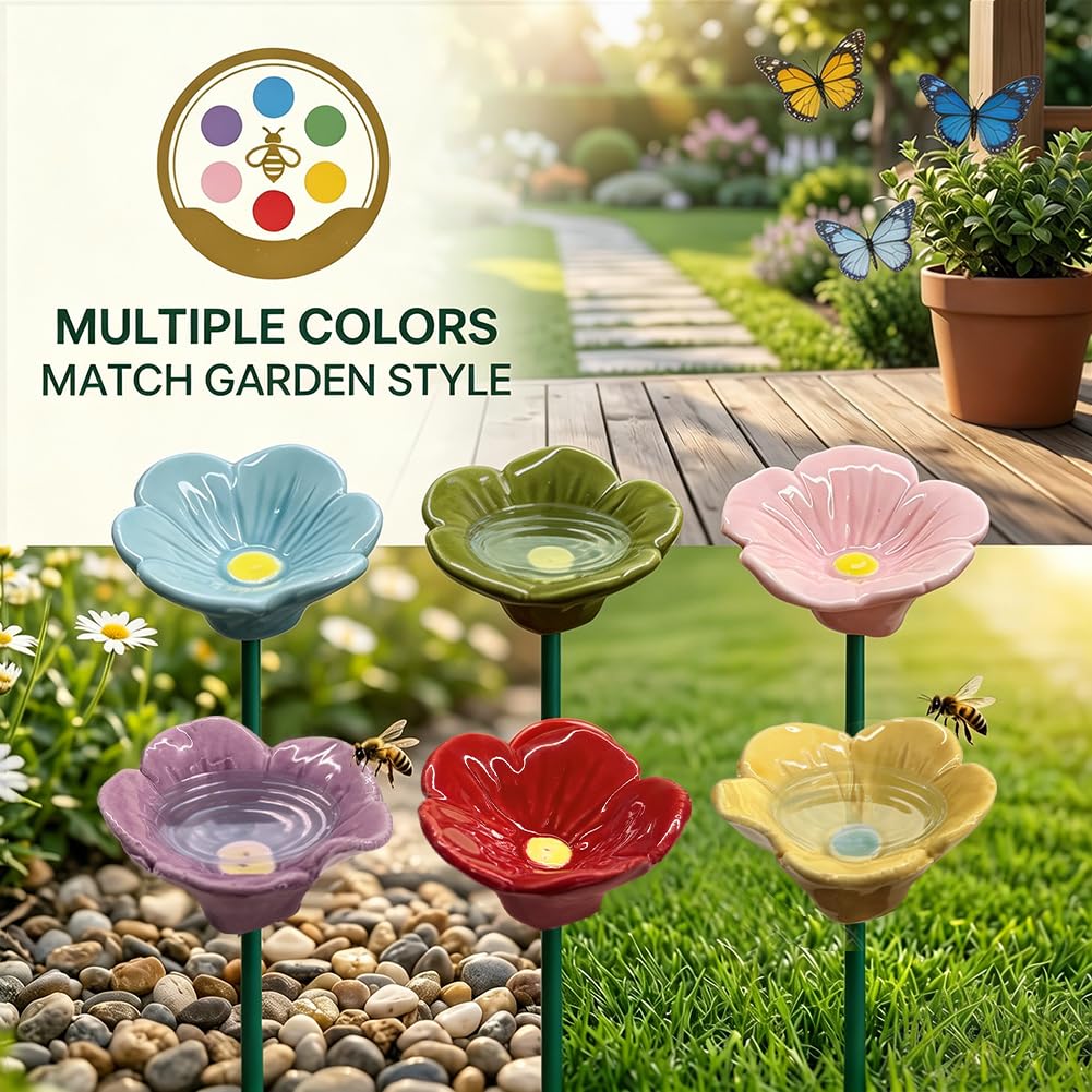 2026 Blumen Bienentränke Für Den Garten, Insektentränke Bienenbar Wassertränke,Blüte Gartenstecker Garten Geschenk Futternapf Für Honig, Spenders,Outdoor, Hof, Terrasse (6pcs)