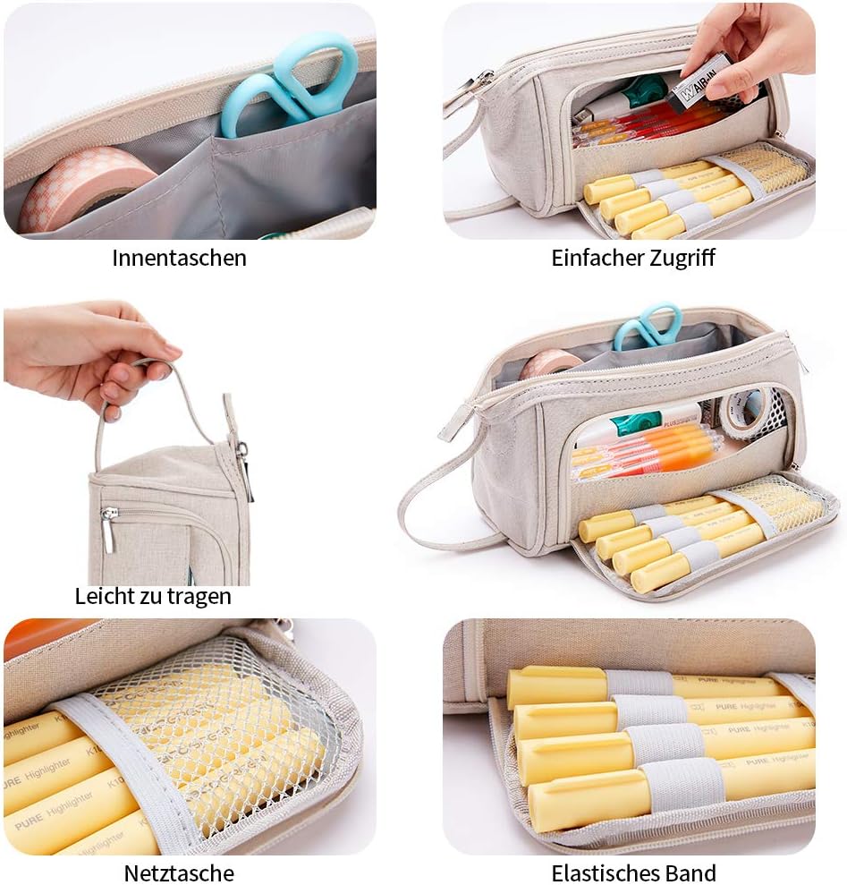 KALIDI Corduroy Pencil Case Large Pen Bag Stationery Storage School Office Organizer with Hand Strap and 2 Compartment - Image 4