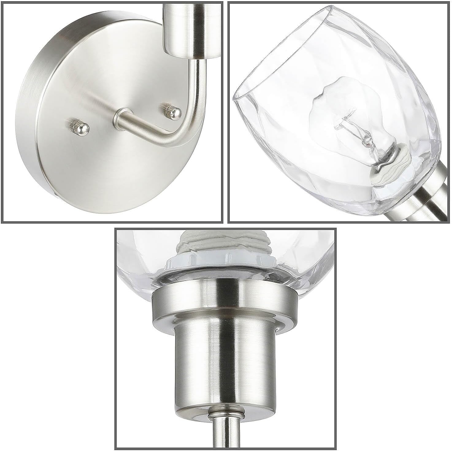 XiNBEi Lighting Wall Sconce Brushed Nickel, 1-Light Bathroom Vanity Light with Clear Glass, Wall Sconce Light Fixture for Bathroom Mirror, Hallway, Bedroom XB-W1210-1-BN