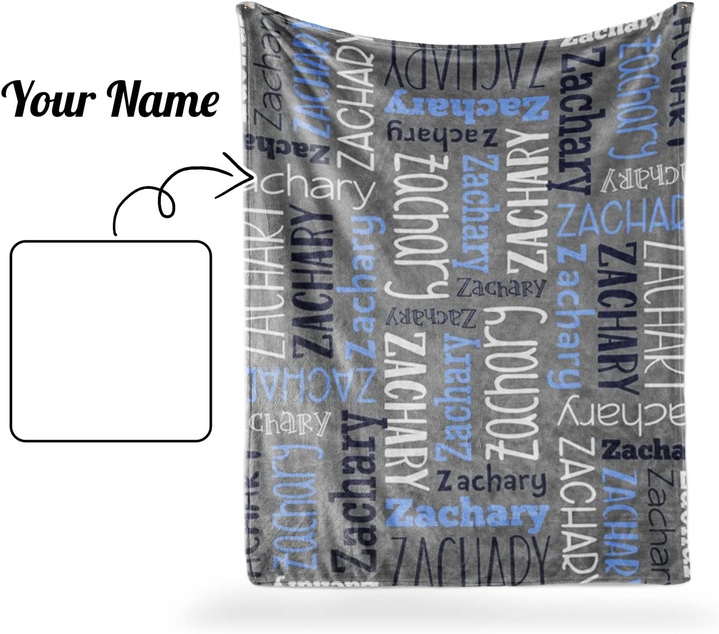 Ship Next Day, Personalized Baby Blankets for Baby Boys Girls, Kids Custom Name Blanket for Newborn Toddler Teen Adult, Monogram Daycare Receiving Throw Moms Gifts(40"x50") Grey Blue