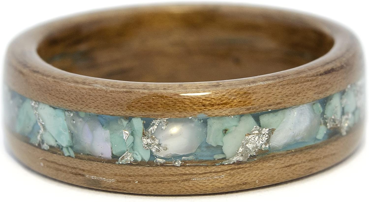 Wood Ring Walnut Bentwood Ring Wooden Turquoise Inlay Wedding Band Handmade Wood Ring Custom Men Women Wood Band Engagement Anniversary