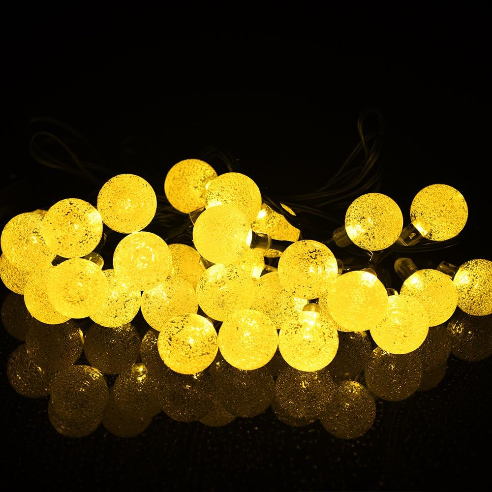 Solar Globe String Lights - 23ft 50LED Outdoor Crystal Ball Waterproof LED Fairy Lights, Hanging Decorative Lights for Home, Patio, Lawn, Garden, Party, Wedding, Christmas, and Holiday(Warm White)