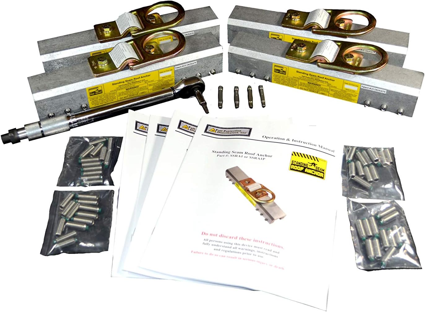 Fall Protection Distributors LLC SSRA1 4 Piece ProPack - OSHA/ANSI Certified Standing Seam Roof Fall Protection Kit for Safety