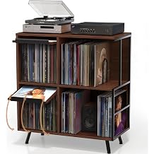 Faesun 3 Tier Flip Top Record Player Stand, Vinyl Record Storage Holds up to 300+ Albums, Large Record Player Cabinet, Vintage Turntable Stand with Vinyl Display, for Living Room Bedroom, Walnut
