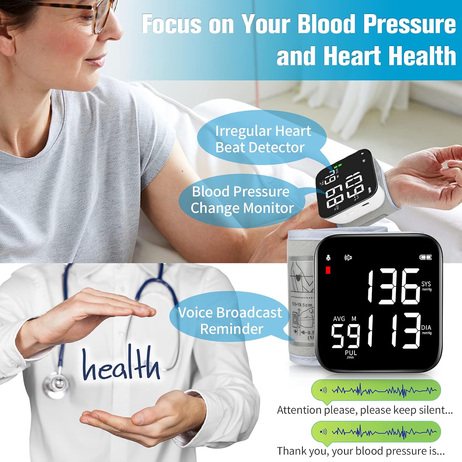 wrist blood pressure monitor, 2026 upgrade digital wrist blood pressure monitor with 90x2 readings memory, pulse rate monitoring, large lcd screen, automatic wrist pressure monitor for home use black