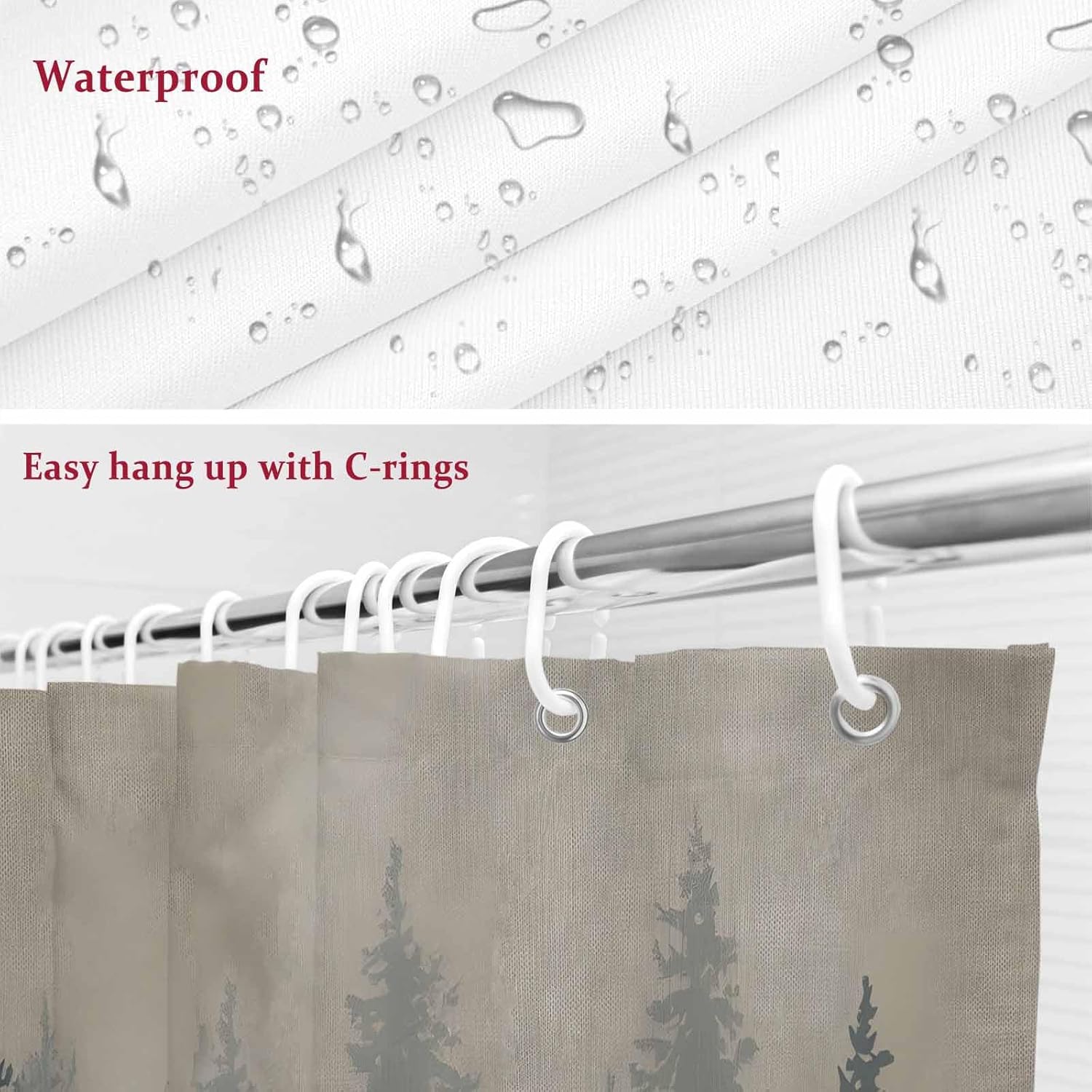Forest Bigfoot Shower Curtain Vintage Sasquatch Animal Silhouette Foggy Dark Forest Plant Shower Curtains for Bathroom Washable Waterproof Fabric Curtain Sets with 12 Hooks 48x72