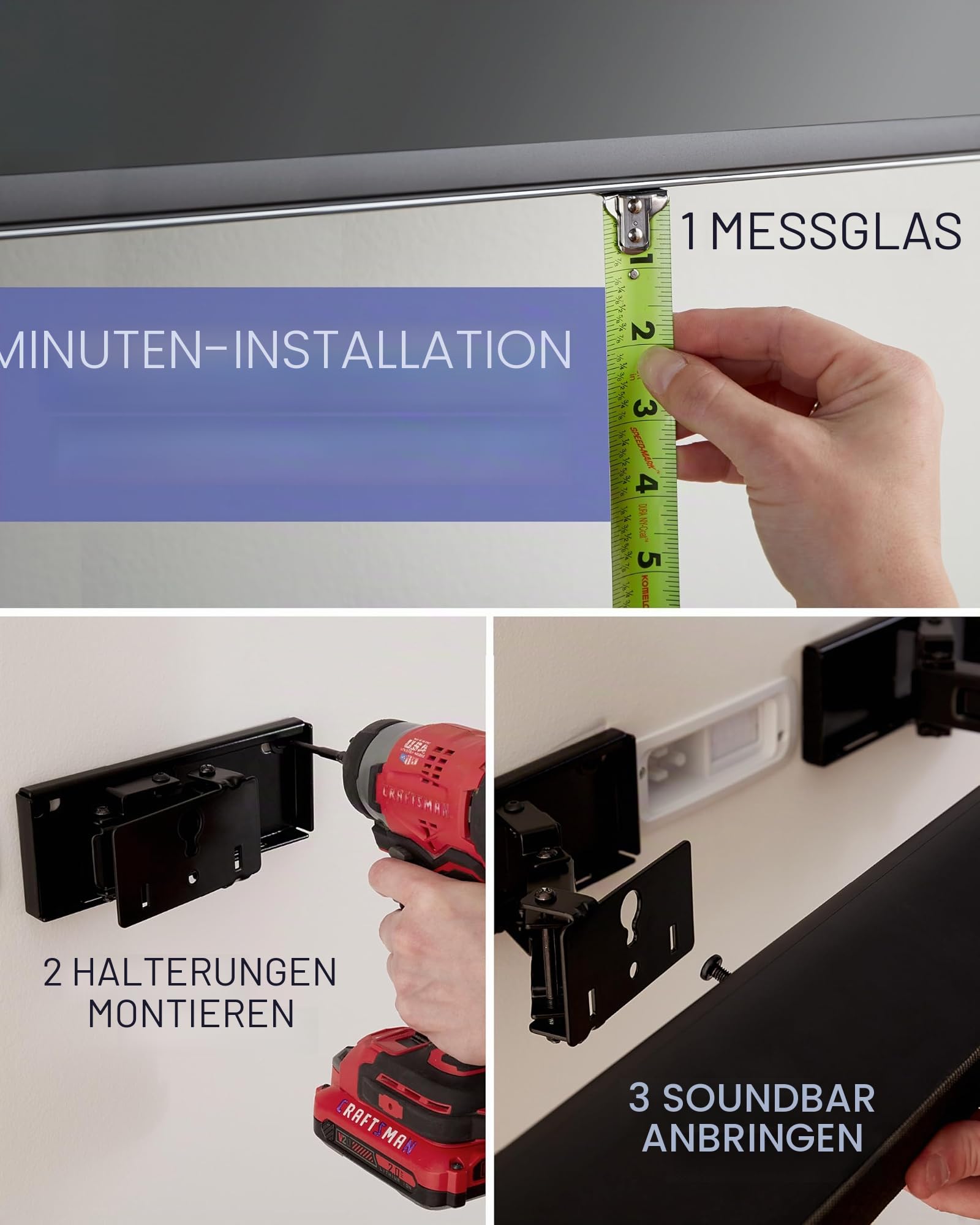 Sanus Universelle ausziehbare Soundbar-Wandhalterung – kompatibel mit den meisten Soundbars, unter TV-Lautsprecherhalterungen für eine einfache und sichere Installation Ihrer Soundbar