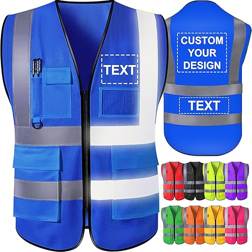 Chaleco de seguridad personalizado para hombres con bolsillos de logotipo, chalecos reflectantes de alta visibilidad, ropa de trabajo de seguridad