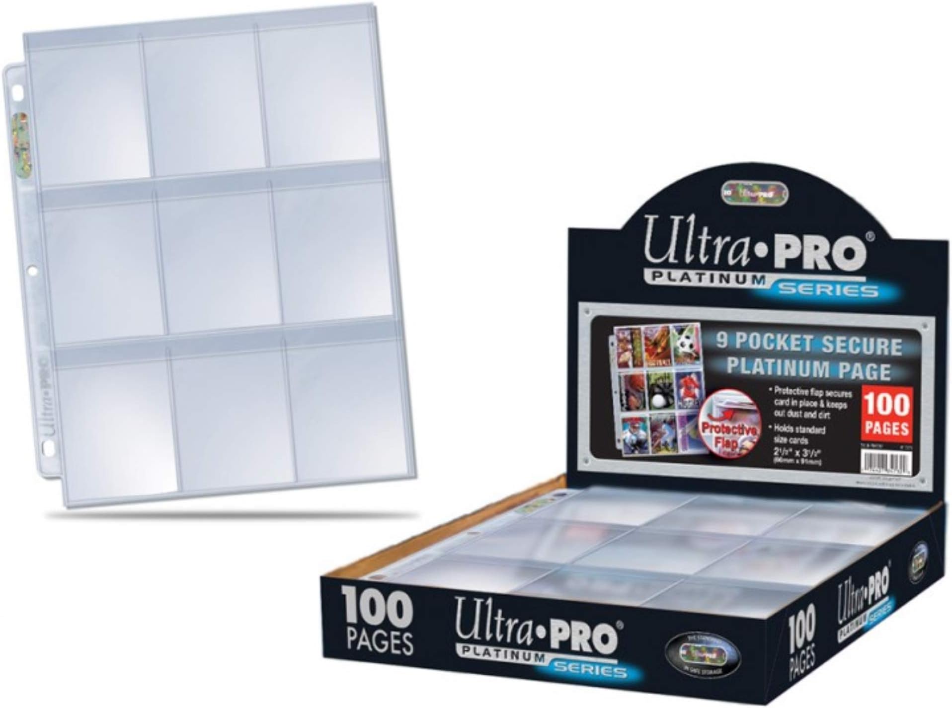 Ultra Pro Platinum 9 Pocket Secure Card Binder Sleeves – Trading Card Sleeves for 3 Ring Binder – Clear, Security Flap, Acid-Free, No PVC & UV Protection – Holds Standard Size Cards – 100 Pages
