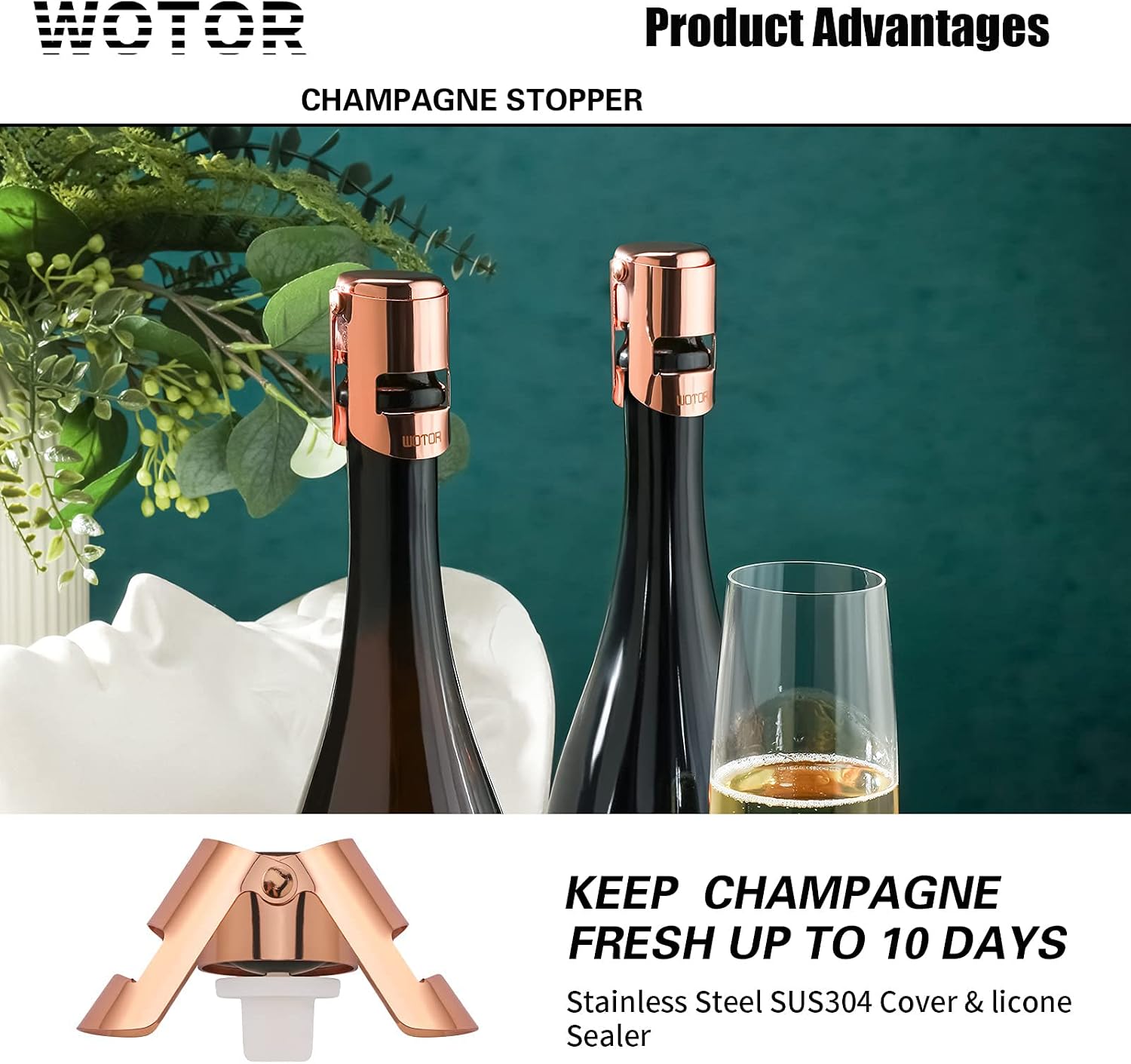 WOTOR Champagne Bottle Stoppers, Stainless Steel, 3 Pack (Triple Color) image 3